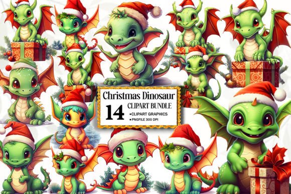 Download Christmas Dinosaur Clipart Bundle - Dinosaur clipart Collection