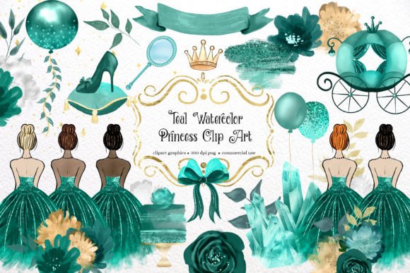 Download Teal Watercolor Princess Clipart - Premium Resources