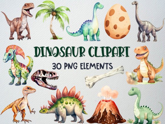 Download Watercolor Dinosaur Clipart Set, 30 PNG - Premium Resources
