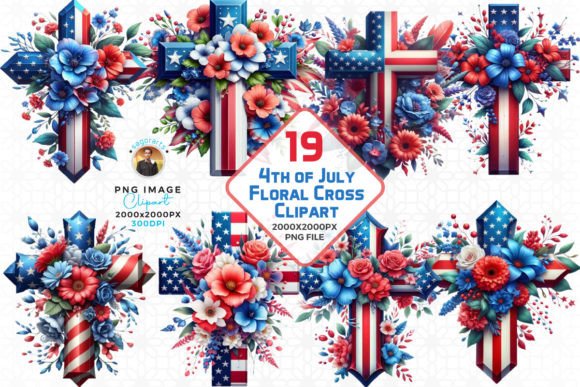 Download 4th of July Floral Cross Clipart Bundle - Cross clipart Collection