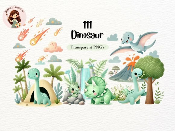 Download Cute Watercolor Dinosaur Clipart Bundle - Dinosaur clipart Collection