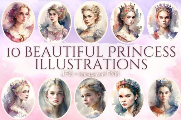 Download 10 Watercolor Princess Illustrations PNG - Watercolor princess Collection