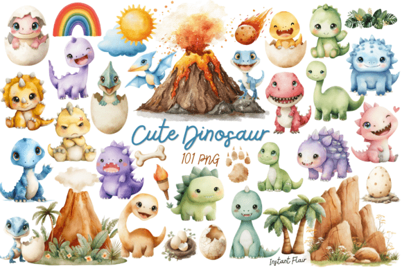 Download Cute Dinosaur Clipart Bundle - Dinosaur clipart Collection