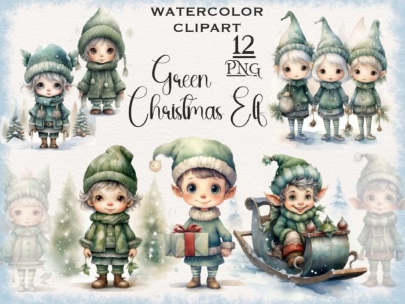 Download Green Christmas Elf Watercolor Clipart - Elf Collection