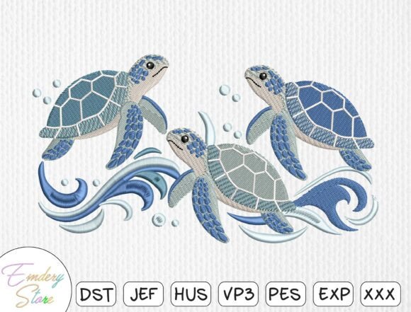 Download Sea Turtle Trio in Waves Embroidery File - Embroidery Collection