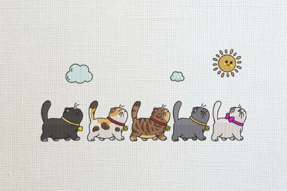 Download Cute Cats Walking Embroidery Design - Embroidery Collection