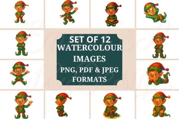 Download 12 Boy Elf Watercolor Clipart - Elf Collection