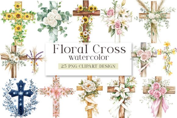 Download Watercolor Floral Cross Clipart - Cross clipart Collection