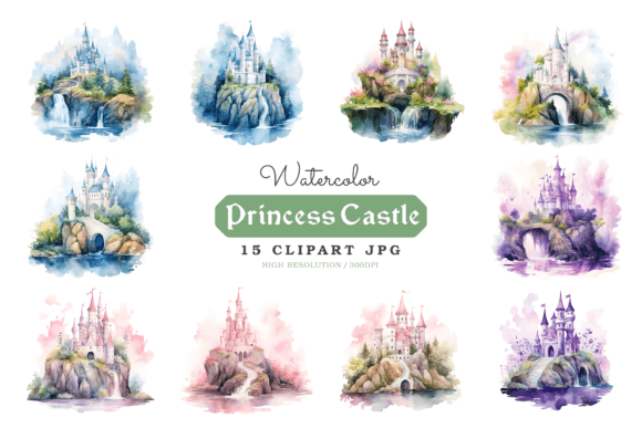 Download Watercolor Princess Castle Clipart - Watercolor princess Collection