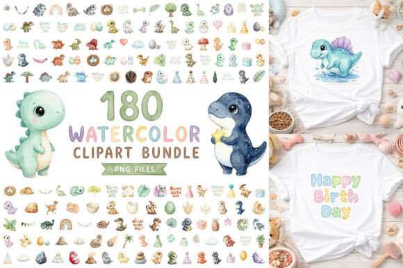 Download 180 Watercolor Dinosaur Clipart Bundle - Dinosaur clipart Collection