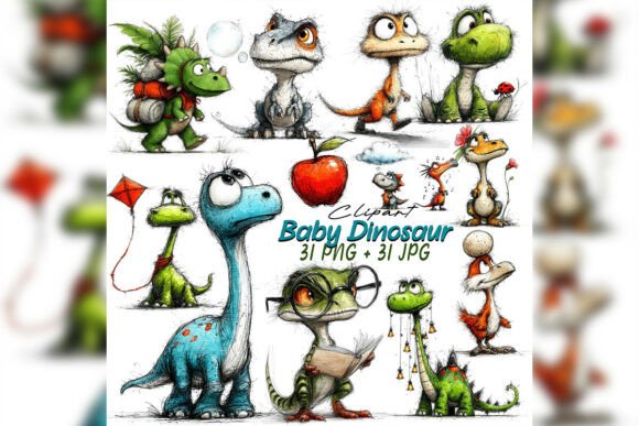 Download Baby Dinosaur Clipart Set Watercolor - Dinosaur clipart Collection